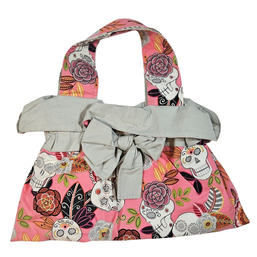 Pink Day of the Dead Fabric Sugar Skull Print Purse Dia De Los Muertos Handbag